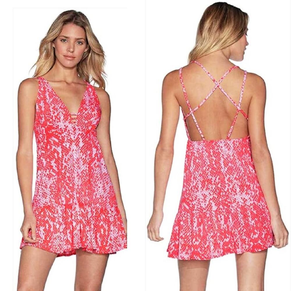 MAAJI Blooming Wild Mini Beach Dress Large Strappy Open Back Pink Snake
